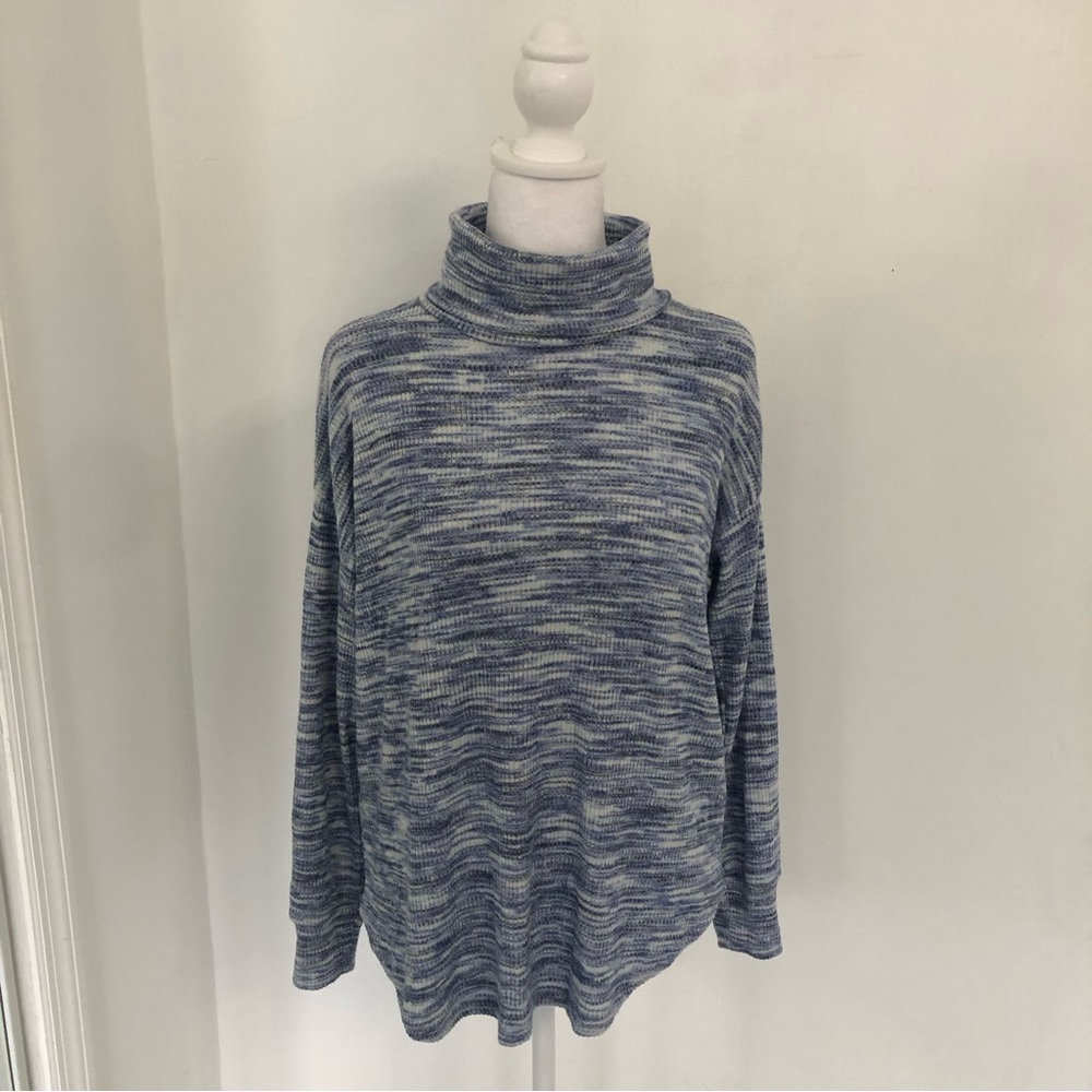 LOFT Outlet Women Heathered Blue/White Turtleneck Long Sleeve Knit Sweater Sz L